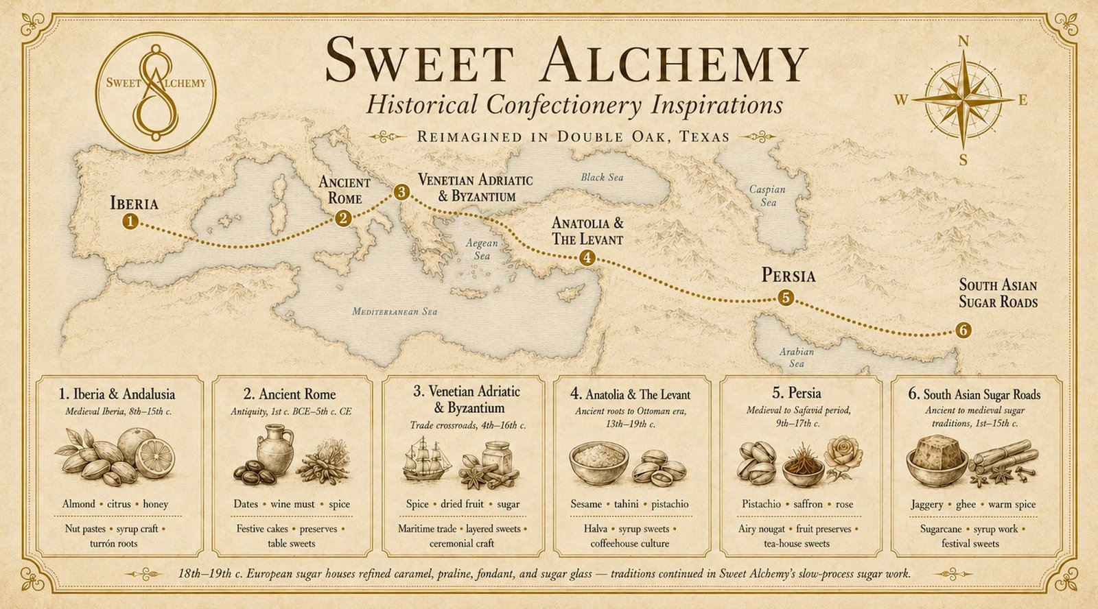Historical map of Sweet Alchemy's confectionery inspirations